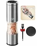 Sangcon Molinillo de pimienta con Cubierta Antipolvo, Grosor Ajustable, Acero Inoxidable Cepillado, Núcleo de Molienda de Cerámica, 4,7 oz de Gran Capacidad, 1 Pieza (Plata)