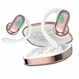 DUSONLAP Open-Ear Auriculare Inalámbricos Deportivos, Auriculares Bluetooth 5.4 HiFi Estéreo para Running/Ciclismo, 32H Cascos Inalambricos con HD Mic, Pantalla LED, Control Táctil, Oro Rosa