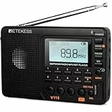 Retekess V115 Radio Portátil Pequeña,FM Am SW Radio Pequeña,Radios Pequeñas Digitales con MP3,SD/TF/USB,3 Modos de Grabación,Tiempo de Sueño,Pantalla LCD,Familia, Caminar, Emergencia(Negro)