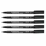 Staedtler Rotulador Permanente Lumocolor, Resistente A Las Manchas y Al Agua En Casi Todas Las Superficies, Ancho de Trazo F 0,6 Mm, Recargable, Larga Duración, 5 Rotuladores Universales Negros