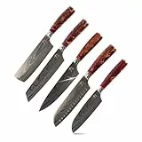 MasterPro Tetsu | Cuchillos de Cocina | Set Completo de 5 Cuchillos Japoneses | Perfecto para Cortar Todo Tipo de Alimentos | Cocina Profesional | Con Revestimiento de Titanio y Mango de Madera