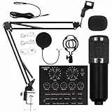 Genérico Micrófono de Condensador BM800 - Kit con Brazo | Paquete para Podcast | Equipo de Estudio Completo Incluyendo Tarjeta Sonido V8, Soporte Ajustable, Montura de Choque y Filtro Póp para PC