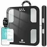 Báscula Grasa Corporal Báscula de Baño Báscula Inteligente Monitor de Composición Corporal, 18 Mediciones Esenciales, Pantalla LED, Diseño de Esquina Redonda, para Andriod y iOS, 180kg…