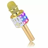 BONAOK Magic Sing Micrófonos de Karaoke, Micrófonos Bluetooth Karaoke Niños, Micrófonos para Cantar 4 en 1, Micrófonos Inalámbricos Bluetooth para Fiesta Casa, Compatible con iPhone/Android (Dorado)