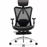 SIHOO Silla de Escritorio Ergonómica Reclinable para Oficina con reposapiés, Silla para Computadora con Respaldo Alto y reposabrazos Ajustable, Malla cómoda y Ruedas Lisas (Negro)