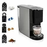 Princess 249451 Máquina de café multicápsulas, adaptadores para cápsulas Nespresso, Dolce Gusto, Lavazza a Modo Mio, monodosis ESE y café molido, 19 bares, depósito de agua extraíble 800 ml, 1450 W
