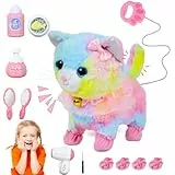 JONRRYIN Peluches Eléctricos con Mando a Distancia, Interactivos Multifuncionales, Camina, Maúlla y Mueve la Cola, Juguetes para Gatos Accesorios, Regalo Mascotas para Niños 3 4 5 6 7+ Años (Colorido)