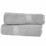 Amazon Basics paquete de 2 Toalla de baño, resistentes a la decoloración, 100 % algodón, suaves, absorbentes, (70 x 140 cm), Gris