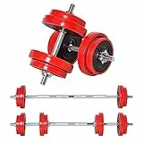 HOMCOM Juego de Mancuernas 20 kg Ajustables 2 en 1 con 8 Discos 2 Barras y Biela Ajustable para Entrenamiento de Fuerza Levantamiento de Pesas Hogar Gimnasio Oficina Negro y Rojo