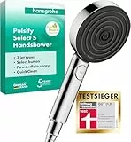 hansgrohe Pulsify Select S - ducha de mano ahorro de agua 8,2 l/min (EcoSmart), alcachofa de ducha con 3 tipos de chorro (versión Relaxation), cabezal de ducha (⌀ 105 mm), cromo, 24111000