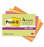 Post-it Notas Super Sticky, Grandes - Paquete de 4 Blocs, 45 Hojas por Bloc (203 mm x 152 mm) - Colores Verde, Rosa, Amarillo y Naranja - Notas Autoadhesivas para Listas de Tareas y Recordatorios