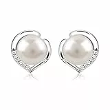 B.Catcher Pendientes de Plata de Ley 925 con Perlas de Agua Dulce y Circonitas – Diseño Corazón, Elegante y de Lujo
