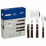 TRAMONTINA - Juego de Cubiertos Tradicional, para Comida, en Acero Inoxidable y Mangos de Madera Natural, Utensilios con Remaches de Aluminio, 24 Piezas