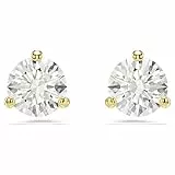 Swarovski Pendientes de botón Solitaire, Talla redonda, Blancos, Baño tono oro