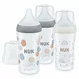Set de biberones Perfect Match de NUK | +3 meses | Se adapta al paladar | Control de temperatura | Ventilación anticólico | 260 ml | Sin BPA | Tetina de silicona mediana | Arcoíris y Ramita | 3 uds.