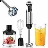 Bonsenkitchen batidora de mano multifunción 4 en 1 1000 W, 20 velocidades ajustables, con batidor, picadora de 500 ml y vaso medidor de 700 ml, procesador de alimentos