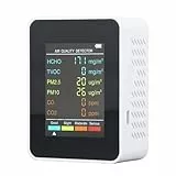 Monitor de Calidad del Aire Detector Interior LCD Pantalla de Retroiluminación Portátil CO2 TVOC HCHO PM2.5 PM10 Probador con Alarma (WHITE)