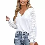 TcIFE Blusas Elegantes para Mujer, Encaje, Cuello en V, Mangas abullonadas, Camisas de Manga Larga, Trajes Casuales Elegantes, Ropa de Trabajo, Blusas y Camisas para Mujer