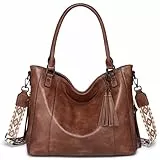 VASCHY Bolsos de Mujer Hobo, Bolsos Bandolera Grande Bolso Tote Vintage Shoppers y Bolsos de Hombro PU Cuero con Guitarra Correa Bolso Portatil para Diario Trabajo Viaje, Marrón