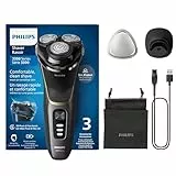 Philips Serie 3000 Afeitadora Eléctrica Hombre, Máquina de Afeitar Barba con Cortapatillas, 27 cuchillas, Cuida la piel, 60min de uso, En Seco y Húmedo, Recargable, Funda, Base Carga, S3342/13, Negro