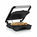 Princess 112425 Parrilla Multifunción, Superficie de 30 x 27 cm suficiente para 2 bocadillos o sandwiches, asa fría al tacto, 2000 W, Negro y Gris