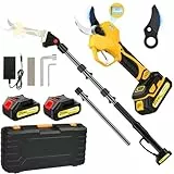 Tijeras De Podar Electricas, 50mm Tijeras De Podar Bateria, Con varilla de extensión, pantalla, motor sin escobillas de 1000 W, 2 baterías de 2000 mAh, Duración de la batería de 4 a 8 horas