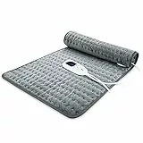 Termóforo eléctrico, 85 x 43 cm, manta térmica húmeda y seca para espalda, cuello, hombros, abdomen con controlador, franela suave gris oscuro