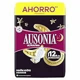Ausonia Compresas Ultrafina Noche Extra Con Alas, 18 unidades, Doble Cobertura en la parte Delantera Y Trasera, Protección Durante La Noche