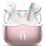 Auriculares Inalambricos Bluetooth, Auriculares Bluetooth 5.4 con 40H HiFi Estéreo, Cascos Inalambricos con Reducción de Ruido 4 Mic, Pantalla LED, IP7 Impermeable, Carga Rápida, Ajuste Cómodo, Rosa