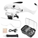 Lupa con Luz Anpro, 5 Lentes Desmontables (1X-3.5X), 4 LED con Brillo Ajustable, Lente de Aumento con Diadema Adicional para Trabajos Cercanos, Reparación de Joyas, Relojería, Manualidades.