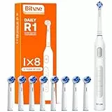 Cepillo Electrico para Adultos y Niños, Cepillo de Dientes Eléctrico Giratorio con 8 Cabezales, 60 Días de Duración de la Batería, 5 Modos, Bianco