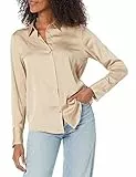 Amazon Essentials Blusa de Satén con Botones de Corte Estándar (Disponible en Tallas Grandes) Mujer, Bronceado, XL
