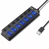 Hoppac Hub, 7 En 1 Ladron con 1 USB 3.0 Y 6 USB 2.0, Adaptador de Puerto USB MúLtiple para PC con Interruptor Independiente E Indicador LED,Longitud De Línea 1m