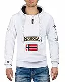 Geographical Norway GYMCLASS Men - Sudadera con Capucha y de Bolsillo Canguro para Hombre - Sudadera con Logo de la Marca y Manga Larga (Blanco, L)