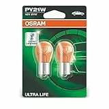 OSRAM ULTRA LIFE PY21W, lámpara de señalización halógena, luz intermitente, 7507ULT-02B, automóvil de 12 V, ampolla doble (2 unidades)