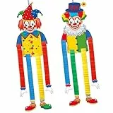 2 adornos colgantes de papel plegables para decoración de pared de payaso colorido para fiestas de Halloween y suministros de fiesta de cumpleaños, decoraciones de carnaval de papel