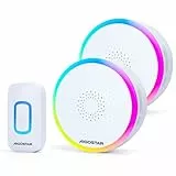 Aigostar Timbre Inalámbrico RGB, timbre inalámbrico exterior impermeable, IP55, 5 Niveles de Volumen (0-120dB) y 60 Melodías, Timbre para Ancianos, Casa, Oficina, Blanco (2 Receptor y 1 Transmisor)