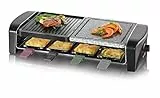 SEVERIN Raclette grill con piedra natural y plancha, grill con parrilla antiadherente y 8 sartenes, parrilla eléctrica para 8 personas, máx. 1400 W, negro, RG 9645