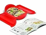 Lékué Kit Estuche de vapor, 3,4 personas + libro de recetas, Silicona platino Rojo, 1400 ml