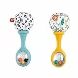 Fisher-Price Maracas Divertidas, 2 sonajeros con estampado de hojas en blanco y negro y de coloridos animales, juguete para bebés +3 meses (Mattel HMF34)