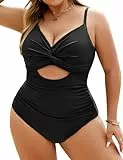 Vancavoo Bañadores Mujer Reductores Bañador Talla Grande Una Pieza Traje de Baño Reductor Barriga Push Up Cruce Torácico Cuello en V Ropa de Baño de Playa,Negro,XL