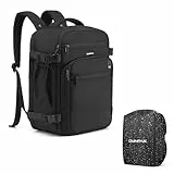Omnpak Mochila Ryanair 40x20x25 con Funda para la Lluvia,Equipaje de Cabina 40x20x25cm,Bolso de Mano de 20L,Bolsa de Viaje Ecológica de Pet Reciclado,Negra