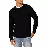 Amazon Essentials Jersey de Manga Larga 100% de Algodón con Trenzado Aran y Cuello Redondo Hombre, Negro, L