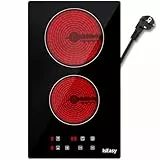 Placa de vitrocerámica IsEasy doble vitrocerámica, 3000 W, 29,5 cm, 2 zonas de cocción, 9 niveles de calor, temporizador de 1-99 minutos, control táctil, apagado automático, protección para niños