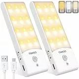 TNMOO Luz Armario Sensor Movimiento, [2 PCs con 48LED] Luz Nocturna Recargable, Luces LED con Sensor Movimiento con 3 Modoes, 15%-100% Brillo, Luces para Armario, Cocina, Escaleras, Pasillo, Garaje