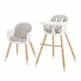 kk Kinderkraft SIENNA Trona bebé, Portatil, Silla, Ergonómica, Fácil de limpiar, Patas de Madera, Bandeja Extraíble, para niños, 6 Meses - 5 años, Gris