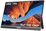ARZOPA Monitor portátil, Monitor Portátil IPS FHD de 15,6' 1920 × 1080 con Soporte, Segunda Pantalla Ultradelgada para Computadora Portátil/PC/Mac/PS3/4/5/Xbox - A1