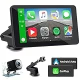 Pantalla Coche con Carplay y Android Auto Inalámbrico, 7 Pulgadas Portátil Pantalla Carplay Coche Sin Instalación con Dashcam Cámara, Bluetooth, Navegador GPS, Mirror Link, Control de Voz, FM, AUX