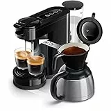 Philips Domestic Appliances SENSEO Switch 2 en 1 - Cafetera de Goteo y Monodosis, Depósito de Agua de 1 Litro, Jarra Termica, 7 Tazas en una Sola Pasada, Negro (HD6592/64)