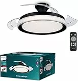 Philips Ventilador de Techo Bliss con luz LED 28W, motor DC (35W), aspas retráctiles, color Negro, 3 temperaturas de luz, Mando Incluido, Modo Invierno/Verano, (versión 2024)